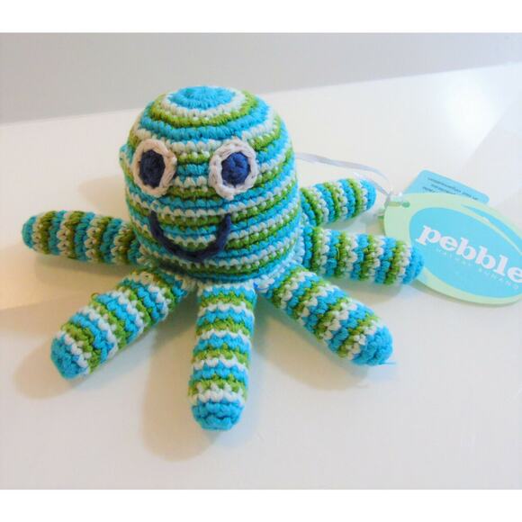 Pebble Hathay Bunano Octopus Baby Toy Handmade Hand Knitted Blue Green Yarn New - Picture 5 of 5